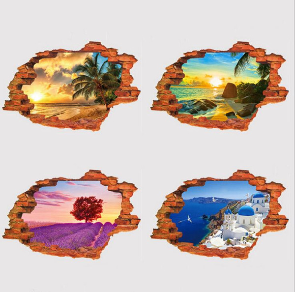 Wallpaper 3D landscape stereo wall stickers personality creative wall stickers PVC fake window landscape wall stickers