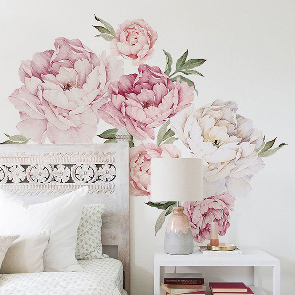 Peony Flowers Wall Sticker For Bedroom Modern Nordic Home Decoration Watercolor Flower Wall Decor Art Living Room Decoration Q190416