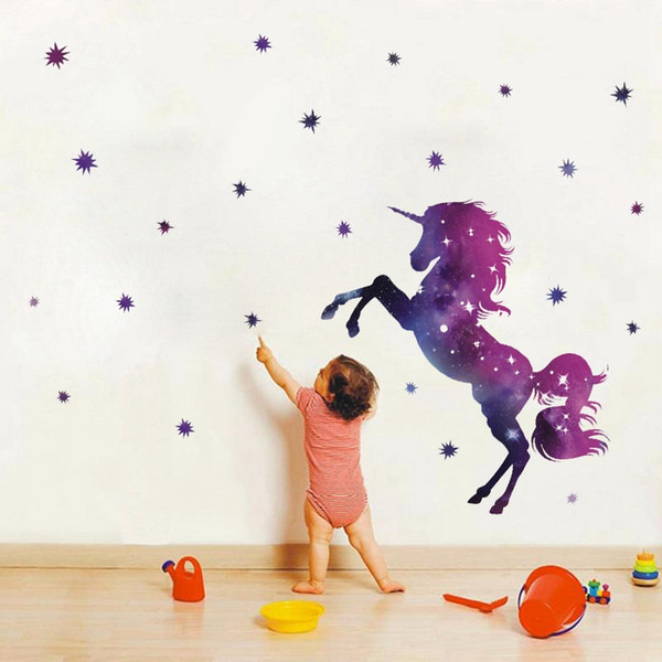 New Arrival 45*27cm Fancy Unicorn Wallpaper Animal Cartoon Star Diy Kids Bedroom Decorations Kindergarten Nursery Home Decor Wall Stickers