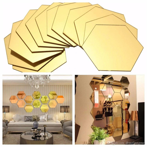 7 Piece Hexagon Acrylic Mirror Wall Stickers DIY Art Wall Decor Wall Stickers Home Decor Living Room Mirrored Decorative Sticker wn628