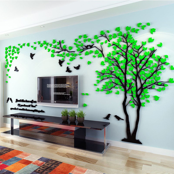 Wholesale Wall Stickers Acrylic couple tree wall stickers living room bedroom TV wall 3D stickers DIY Home Decor