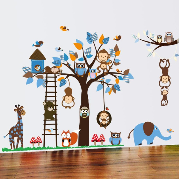 Animals Monkey Elephant Tree Decal Wall Mural Stickers For Kids Room Home Decor