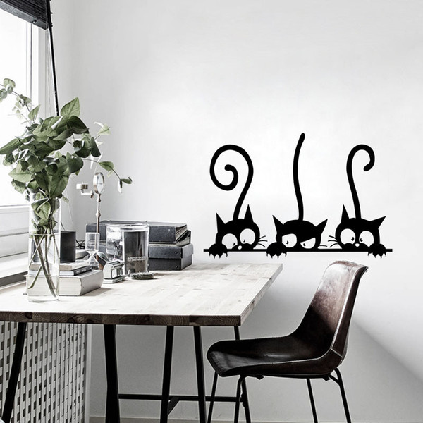 Three Funny Cats Animal Wall Sticker Household Room PVC Window Decals Mural DIY Decoration Removable 3D Wall Stickers