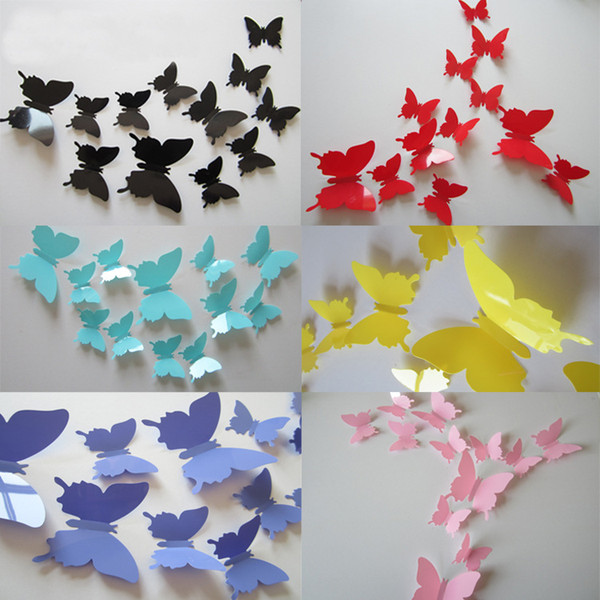 100sets=1200pcs 9 colors PVC removable wall stickers butterfly wall stickers