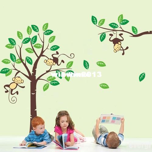 Wholesale - Large Cute Monkeys House Tree Wall Art Stickers Kids Nursery Vinyl Decals Decor