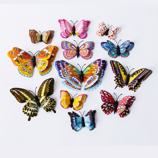 PVC 3D DIY Butterfly Wall Stickers for for Living Room Home Wedding Decoration Magnet Dual Wing Butterfly Sticker 12pcs/set