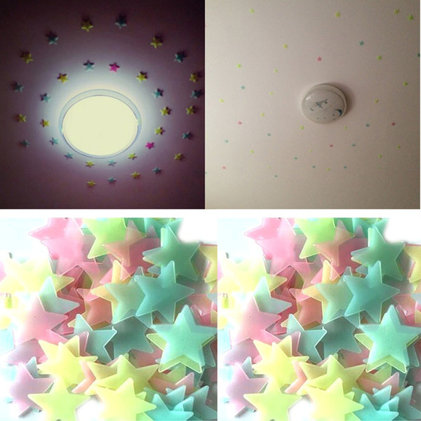 Lovely 100Pcs/lot Luminous Stars Wall Stickers Home Glow In The Dark Stars For Kids Fluorescent Stickers Decoration 3cm