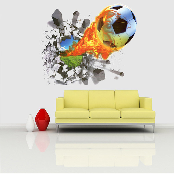 50*70cm Football Soccer ball Through from the football field wall stickers TV Background bedroom wall decals boys room decor gift