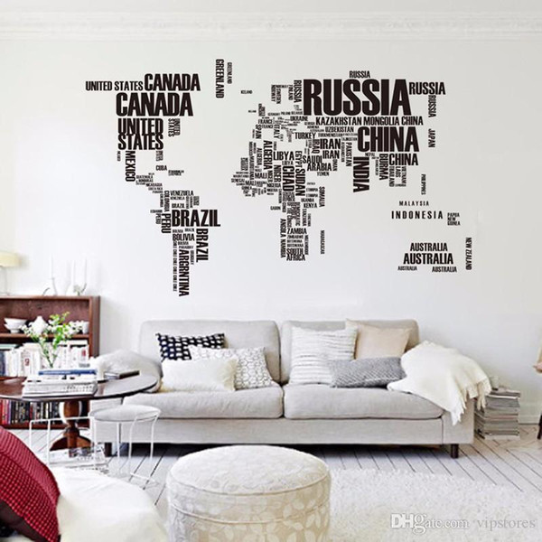 Big letters world map wall sticker decals removable world map wall sticker murals map of world wall decals vinyl art home decor