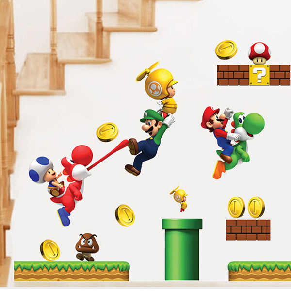 Wholesale- Cartoon Stickers Super Mario Wall Stickers For Kids Rooms Children Wall Stickers Bedroom Home Decor