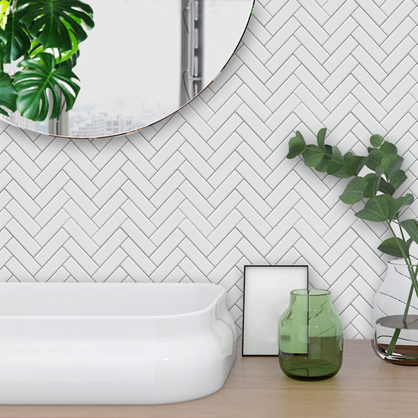 3D View White Chevron Tiles Tile Stickers Waterproof Removable Kitchen Vinyl Decal For Bathroom Dinner Table Living Room Home Decoration