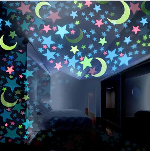 100PC Kids Bedroom Decoration Sticker Fluorescent Glow In The Dark Stars Moons Wall Stickers Home Romantic Tools Night