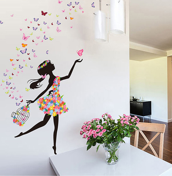 Fairy Girl Wall Stickers for Kids Rooms Girls Rooms DIY Butterflies Wall Decor Stickers for Birdcage Decal