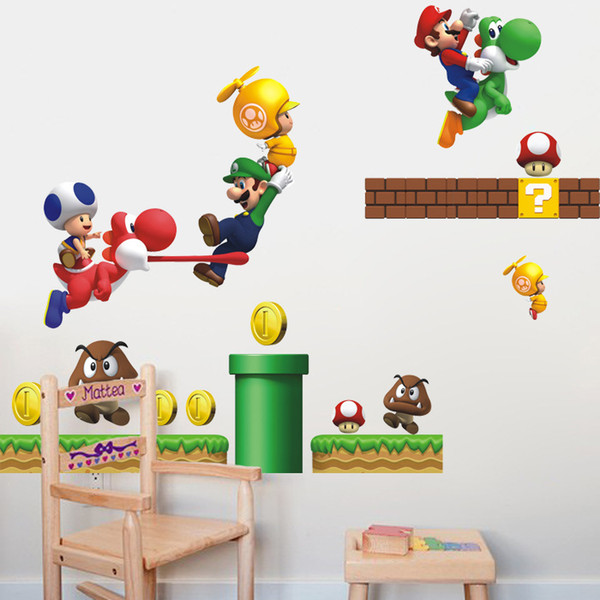 Hot Sale New Fashion Cartoon Wall Sticker Super Mario Bros Vinyl Removable Decals Kids Nursery Free shipping