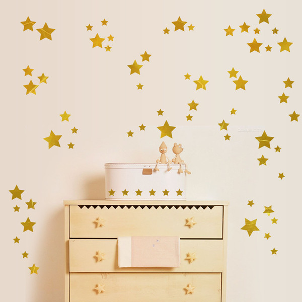 Star Wall Decals (189 Count) Gold Star Decals Nursery Decals Removable Peel and Stick Wall Decals, Vintage Gold