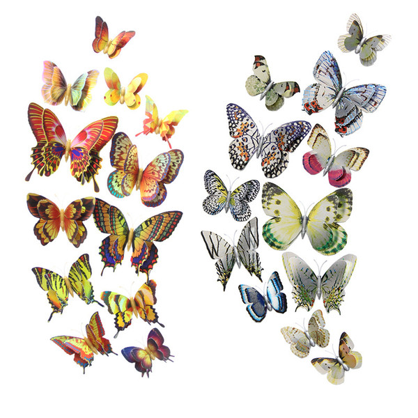 3D DIY Butterfly Wall Stickers for Kids Room Home Decoration Magnet Dual Wing Animal Sticker Gardening Decor Art 12pcs/set