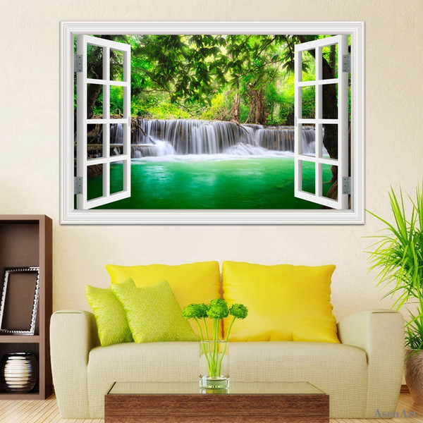 3d Window View Decals Waterfall Scenery Landscape Wallpaper Wall Mural Stickers PVC Vinyl Sticker Home Decoration