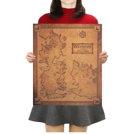 Game of Thrones Westeros Map Retro Kraft Paper Poster Interior Bar Cafe Decorative Painting Wall Sticker 42X36cm juego de tronos