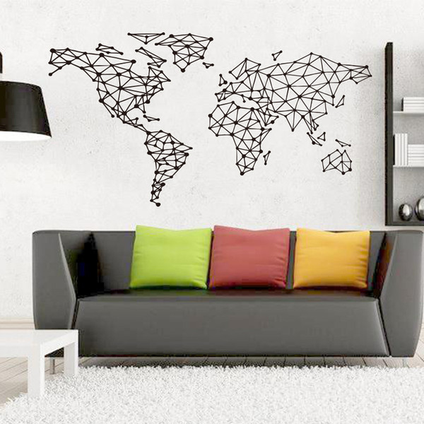 Black Large World Geometric Wall Sticker Removable Double Sided Visual Pattern Home Decoration House Wallpaper free shipping wn631