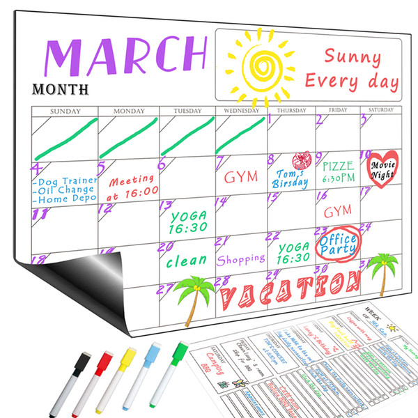 Magnetic Refrigerator Wall Art Sticker Calendar Monthly Weekly Planner White Board Erase for Kitchen 10pcs