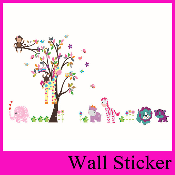 5099 280*156CM King Tree cute owl monkey giraffe elephant 's foreign trade in Europe and America Hot Wall Sticker