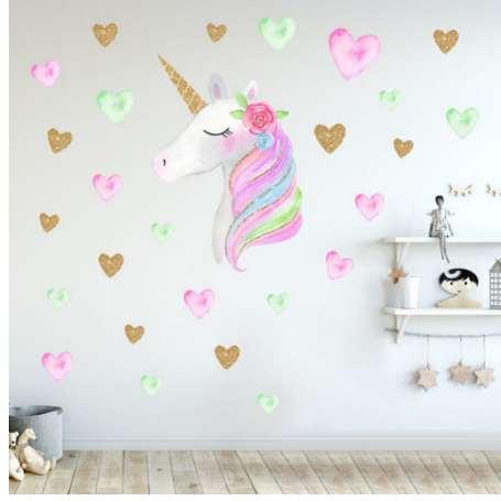 Cartoon Cute Unicorns Star Heart Wall Stickers Nordic Style Kids Room Livingroom Decor DIY Home Wall Decals Sticker