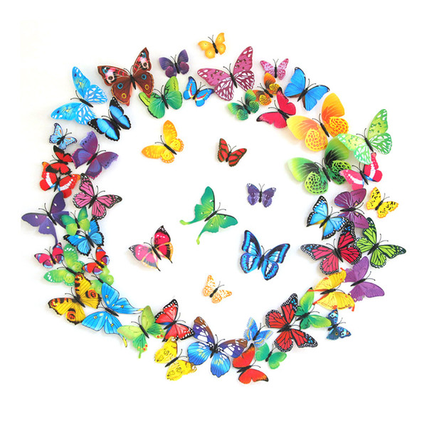 12pcs/lot Cinderella Butterfly 3D Butterfly Decoration Wall Stickers 3D Butterflies PVC Removable Wall Stickers Butterflys 0706002