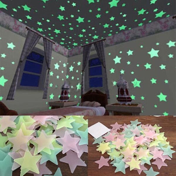 100pcs Wall Decals Glow In The Dark Nursery Room Color Stars Luminous Fluorescent Wall Stickers Baby Kids Bedroom Home Decor