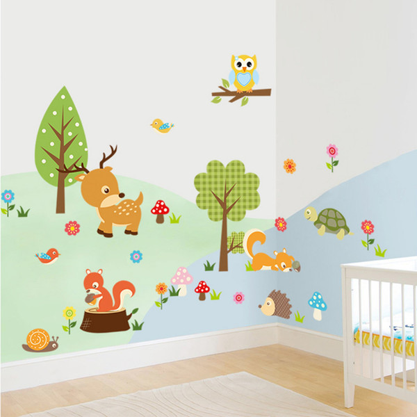 Cute Animals Wall Sticker Zoo Tiger Owl Turtle Tree Forest Vinyl Art Wall Quote Stickers Colorful PVC Decal Decor Kid Baby Room