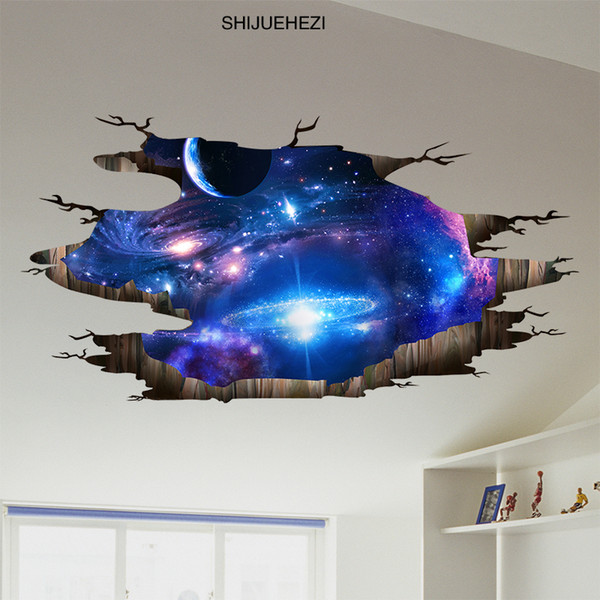 Wholesale- SHIJUEHEZI Universe Galaxy 3D Wall Stickers PVC Material Wall Decals Modern DIY Home Decor for Kids Rooms Ceiling Decoration