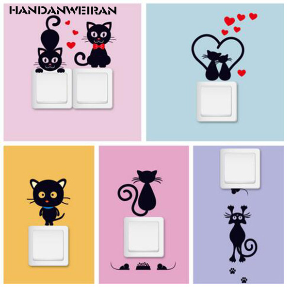 5pcs cute small black cat switch sticker vinyl stickers can be decorated on the wall black cat paste stickers on the wall