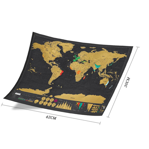 New Design Black Deluxe Scratch Map Travel Scratch Off World Map Best Gift for Education School 42x30cm With Retail Barrel DHL Free Shipping