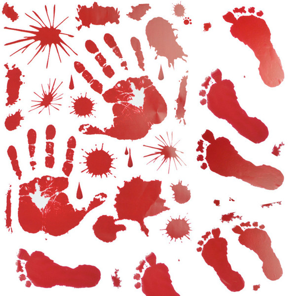 Halloween Bloody Handprints footmark Horror glass Window living room bedroom stickers Halloween Party Decoration Sticker props 50PCS