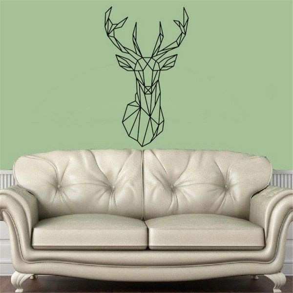 51x80cm 3D Vinyl Wall Art Geometry Animal Series Decals New Design Geometric Deer Head Wall Sticker Custom Home