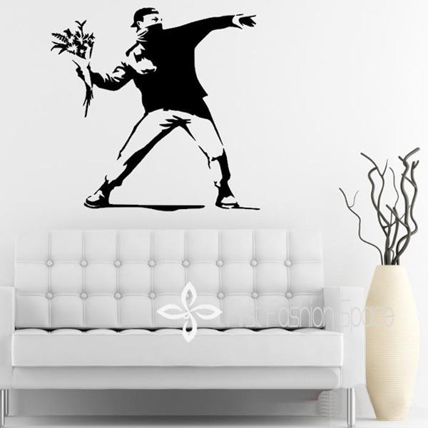 Banksy Inspired - Flower Thrower -Vinyl Wall Decal, Wall Sticker mural wallpaper,wall art, Free shipping,53*56CM