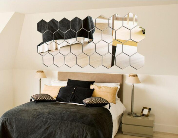 36pcs Wall Mirror Acrylic DIY Hexagon Removable Imitated Glass Mirror Sticker Home Bedroom Living Room Decorative Mirror Decal New 9.2cm