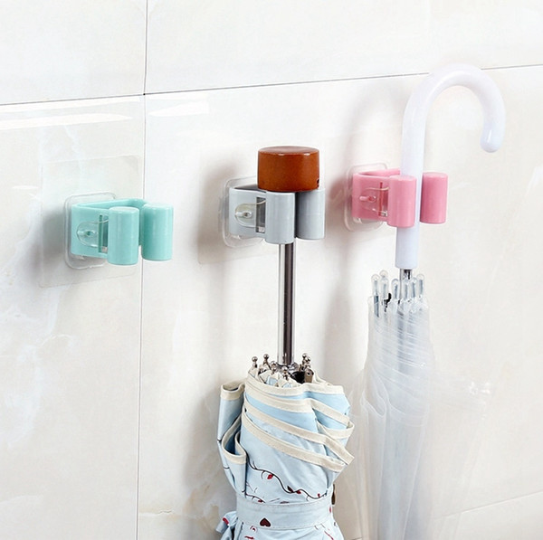 Traceless Plastic Hook 4 colors Sticky Mop Rack Suctions Cups Wall Hooks for Bathroom Kitchen Home Adhesive Hook Holder