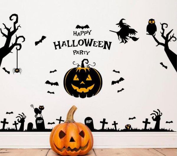 Removable Halloween Wall Stickers for Kids Room New Halloween Pumpkin Bat Owl Witch Wall Sticker Window Sticker DIY for Living Room BedRoom