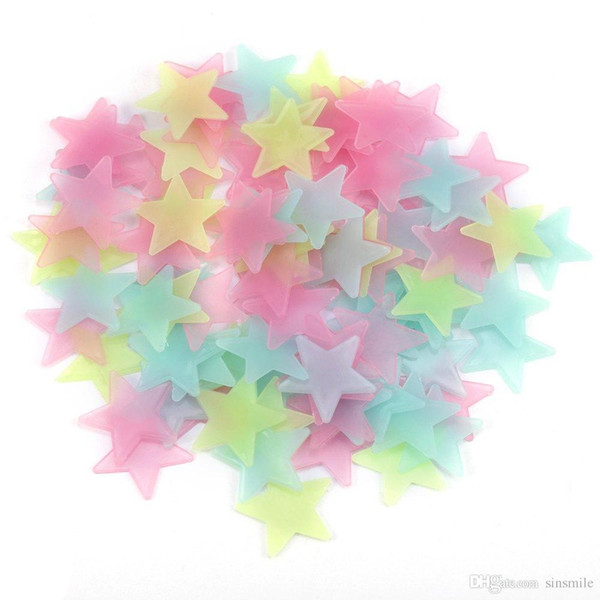 Wholesale- 100Pcs DIY Colorful Wall Stickers Luminous Star Sticker Fluorescent Glow In The Dark Baby Kids Bedroom Decal Stars Home Decor