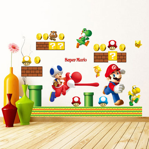 50*70cm Free Shipping New Super Mario Bros Kids Removable Wall Sticker Decals Nursery Home Decor Vinyl Kids Baby Rooms Wall Stickers