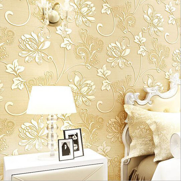 Wholesale Top Quality Fabric Mural Paper Flocking Wallpapers Luxury Non Woven Wallpapers 3d embossed damask Damascus wallpaper