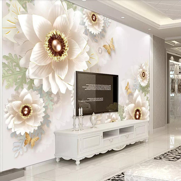 Arkadi European wallpaper 3D embossed flowers Simple TV background wall Living room wallpaper wall covering Sofa mural