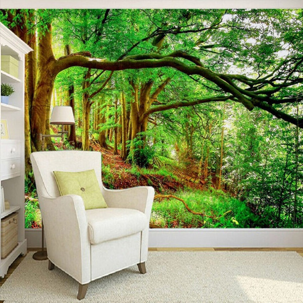 Arkadi Custom Any Size 3D Wall Mural Wallpaper Non-woven Green Forest Trees Photo Background Photography Art Painting Decals Wall Paper