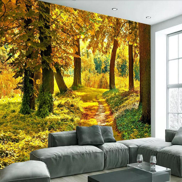 Arkadi Custom Mural Wall Paper 3D HD Autumn Maple Leaf Grove Landscape Wall Painting Living Room Non-woven Wallpaper Papel De Parede