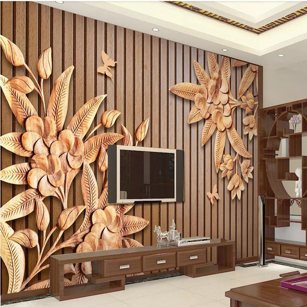 Arkadi New Chinese Style Wood Carving 3D Relief Wood Grain Stripe Wallpaper Brown Living Room Restaurant Wall Mural Paper Wall Covering