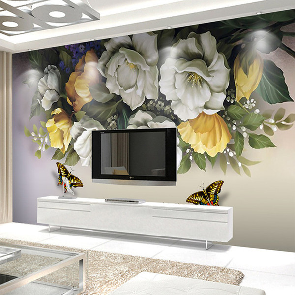 Custom 3D Wallpaper Walls Vintage Rose Flower Butterfly Mural Living Room Bedroom TV Background Decorative Wallpaper Painting