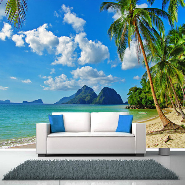 Arkadi Southeast Asia Seaside Landscape Customize Personality 3D Mural Beach Trees Wallpaper Living Room Sofa Backdrop Mural Wall Paper