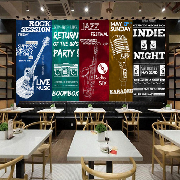 Large 8D Papel Mural Musical Instruments 3D Silk Wallpaper Mural for Rock Bar Coffee KTV Background 3d Photo Mural Wall paper