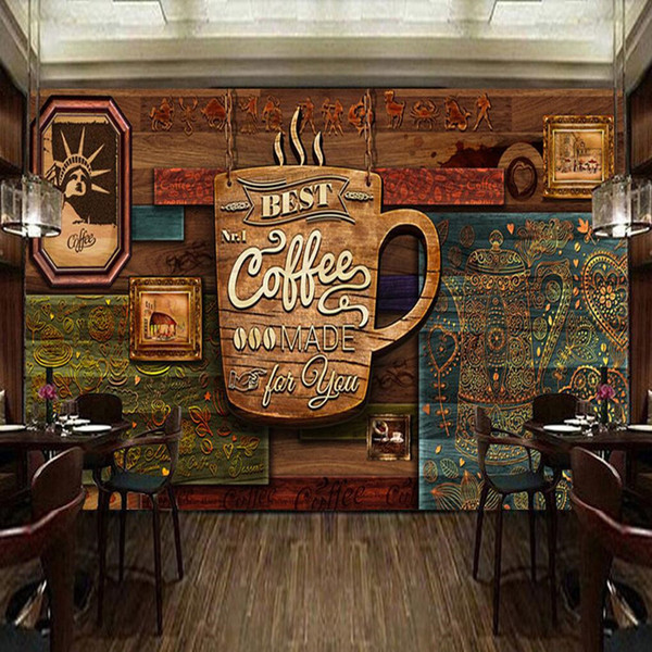 Arladi Custom food store wallpaper,Wood pattern coffee,3D retro mural for the restaurant cafe hotel background wall PVC wallpaper