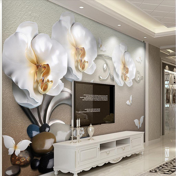 Arkai Wallpaper Mural Custom Living Room Bedroom 3d Luxury Gold Jewels Orchid Orchid Mural Background Home Decor